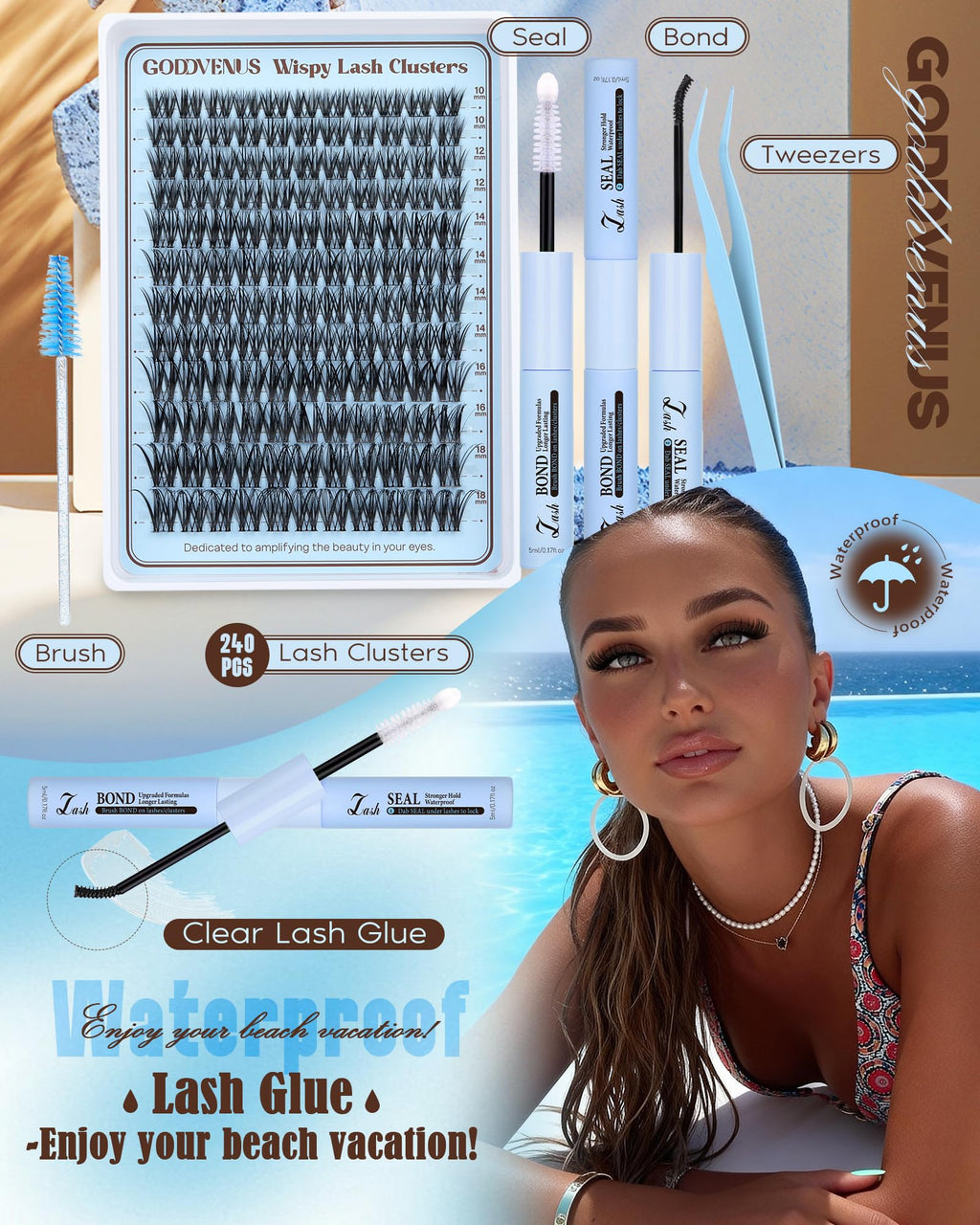Goddvenus Wispy Lash Clusters Kit – Natural CC-Curl Eyelash Extensions (10–18mm) | DIY Lash Kit