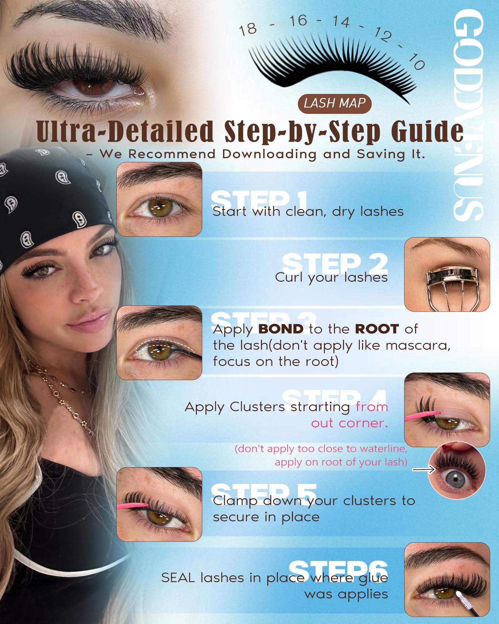 Goddvenus Wispy Lash Clusters Kit – Natural CC-Curl Eyelash Extensions (10–18mm) | DIY Lash Kit
