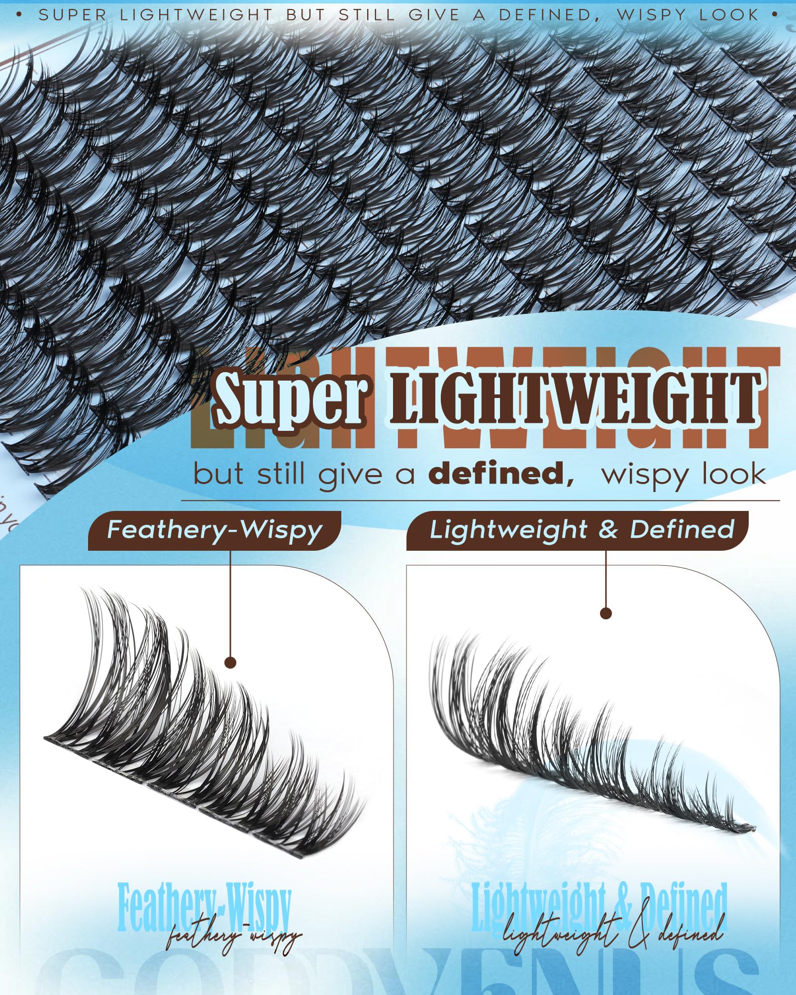 Goddvenus Wispy Lash Clusters Kit – Natural CC-Curl Eyelash Extensions (10–18mm) | DIY Lash Kit