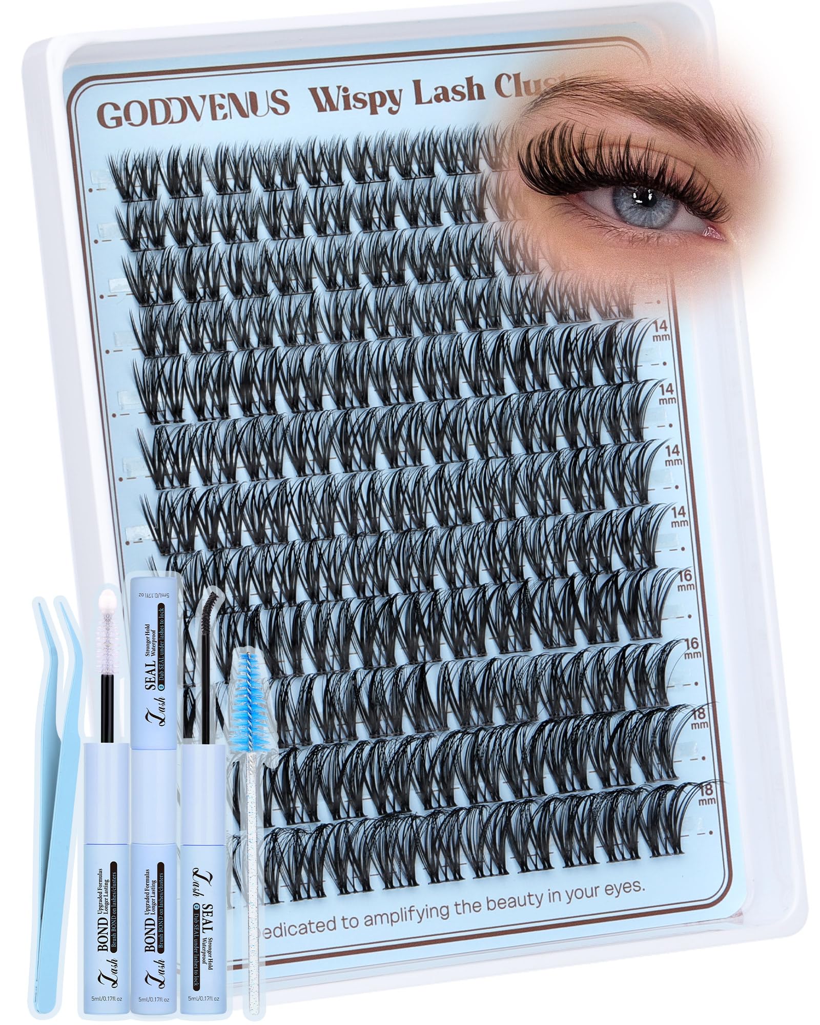 Goddvenus Wispy Lash Clusters Kit – Natural CC-Curl Eyelash Extensions (10–18mm) | DIY Lash Kit