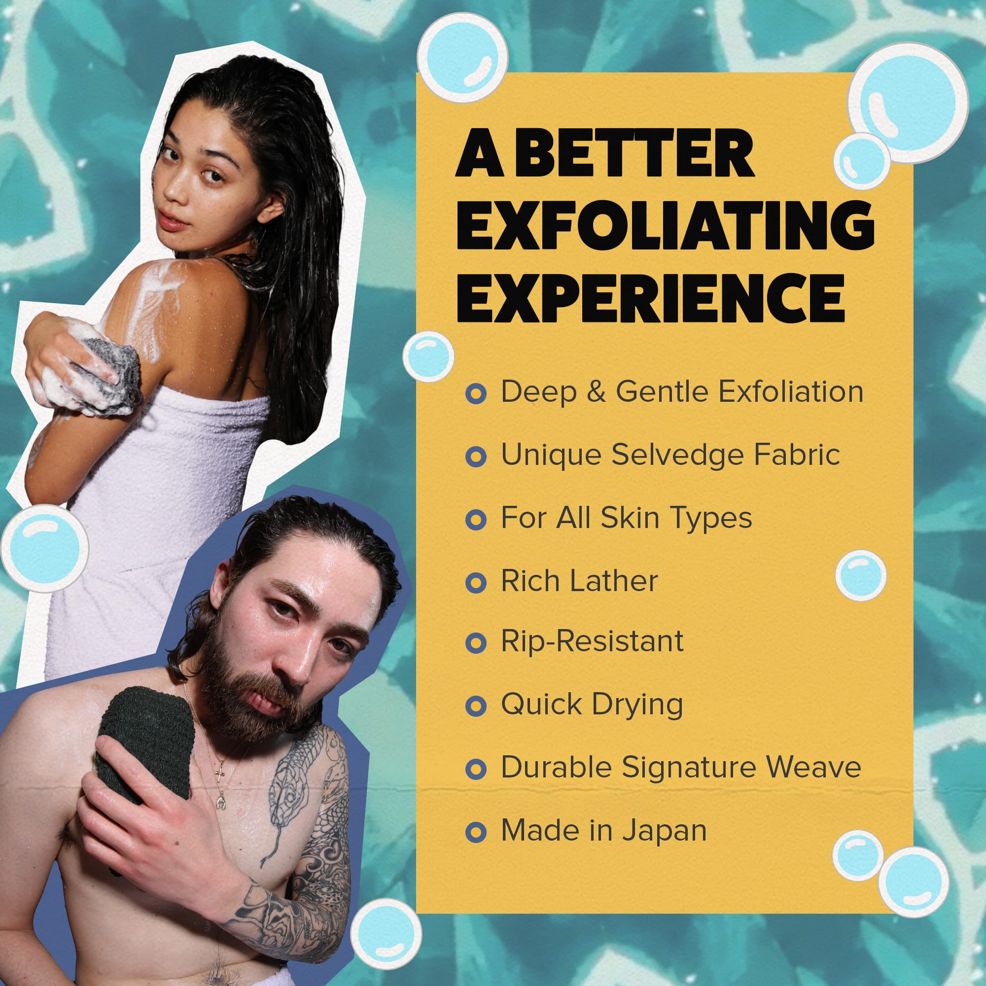 GOSHI Exfoliating Shower Sponge – Rip-Resistant, Rapid-Dry (Japan Made)