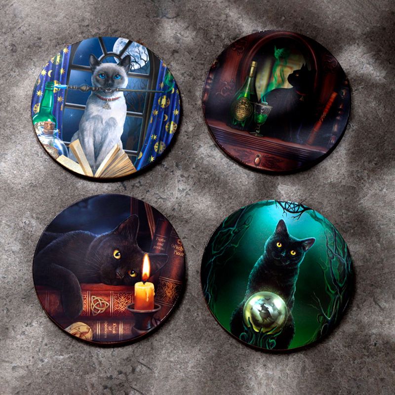 Gothic Gifts Lisa Parker Magic Cats Set Of 4 Cork Coasters