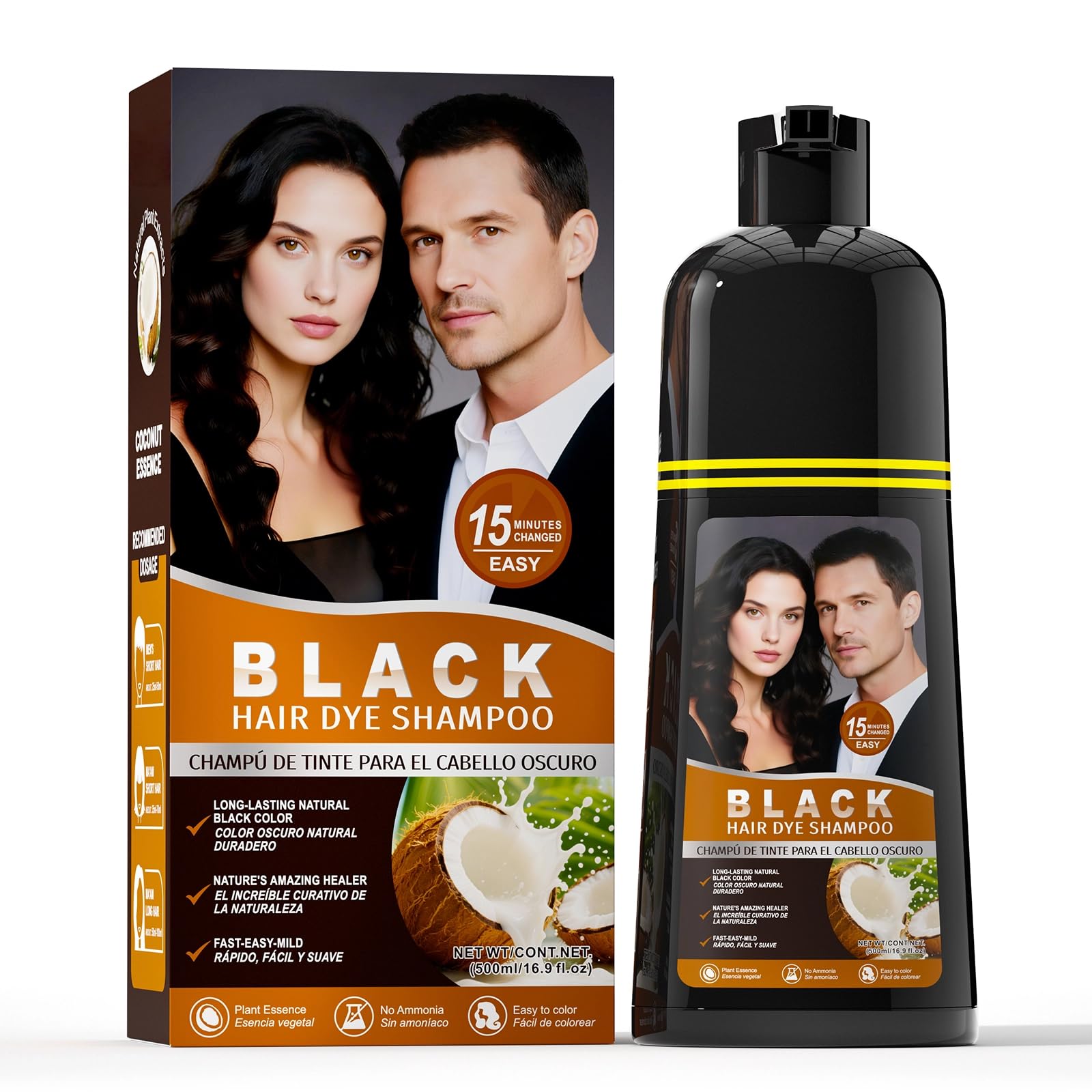 gowwim Black Hair Dye Shampoo – Instant Gray Coverage, Plant-Based Semi-Permanent Color for Women & Men