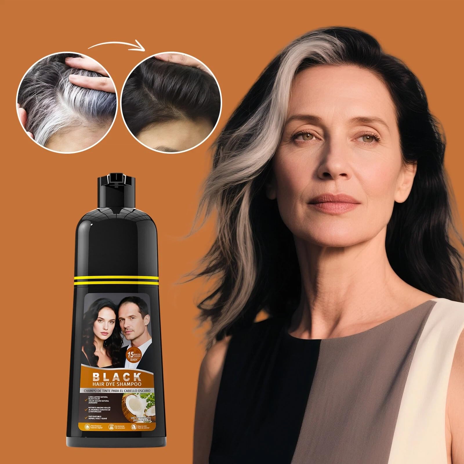 gowwim Black Hair Dye Shampoo – Instant Gray Coverage, Plant-Based Semi-Permanent Color for Women & Men