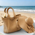 2pcs/Set Raffia Beach Bag & Straw Hat - Fashion Woven Straw Hat Beach Bag Set