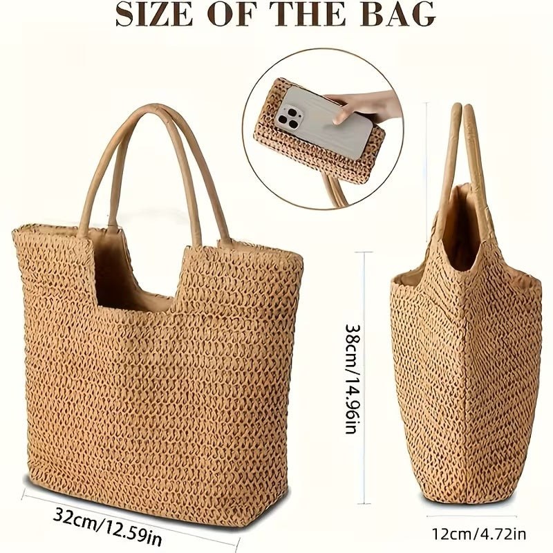 2pcs/Set Travel Raffia Tote Bag & Straw Hat - Fashion Woven Straw Hat Beach Bag Set
