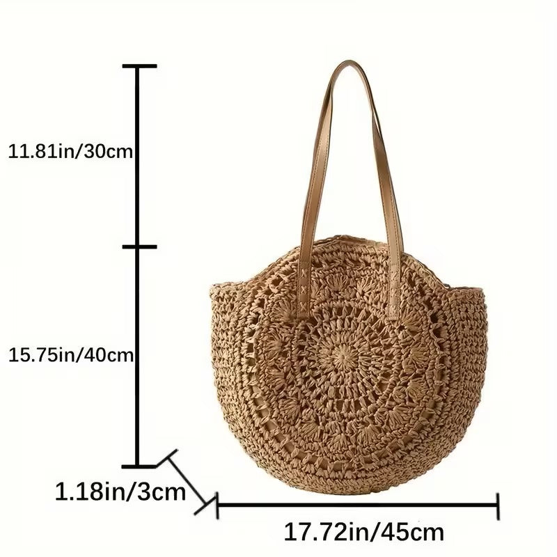 Classic Woven Round Raffia Tote Bag