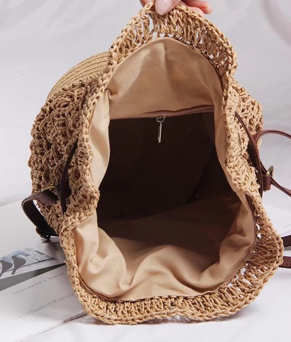 Women Camel Raffia Bucket Bag