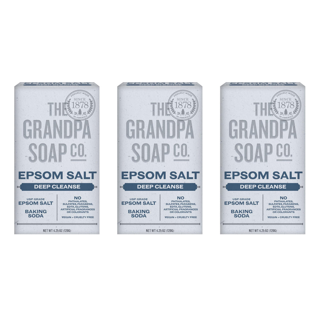 The Grandpa Soap Company Epsom Salt Bar Soap – Deep Cleansing, Vegan, 3 Pack (4.25 oz each)