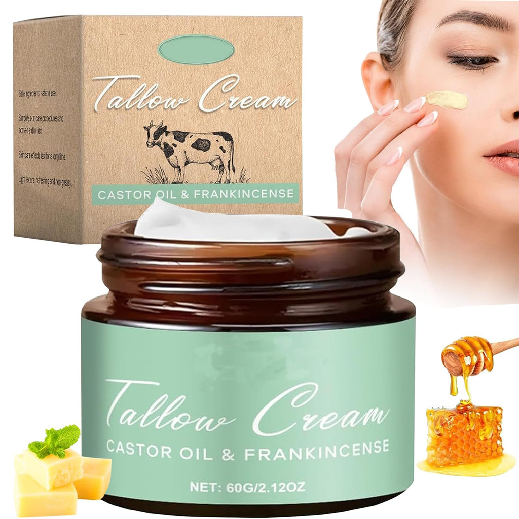 Grass-fed Beef Tallow Cream with Castor Oil & Frankincense — 60g Organic Moisturizer for Face, Body & Hands