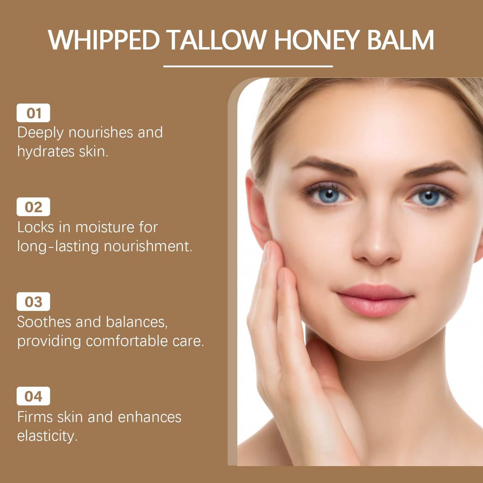 Organic Grass-Fed Whipped Tallow Balm with Raw Honey | Face & Body Skincare, Fast Absorption | 4.23 oz