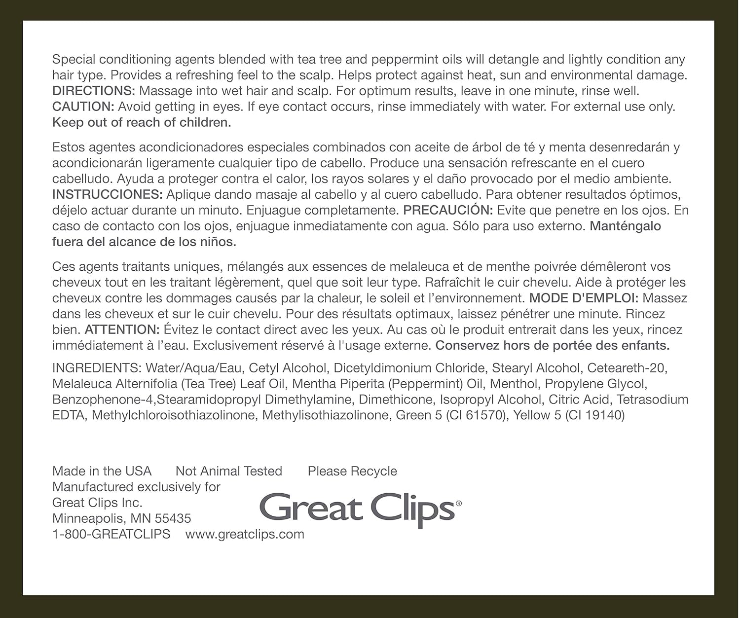 GREAT CLIPS Solutions Tea Tree Conditioner 32 oz | Tea Tree & Peppermint Oils | Detangle & Condition | For All Hair Types
