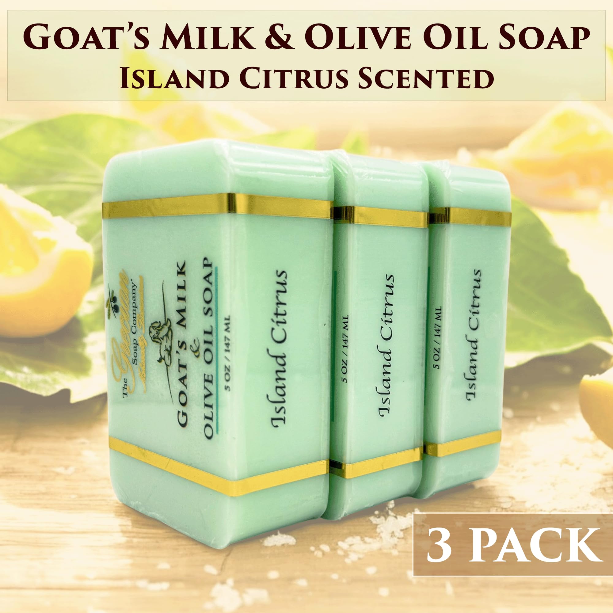 Goat Milk & Olive Oil Bar 3-Pack – Island Citrus | The Grecian Soap Company | Made in USA
