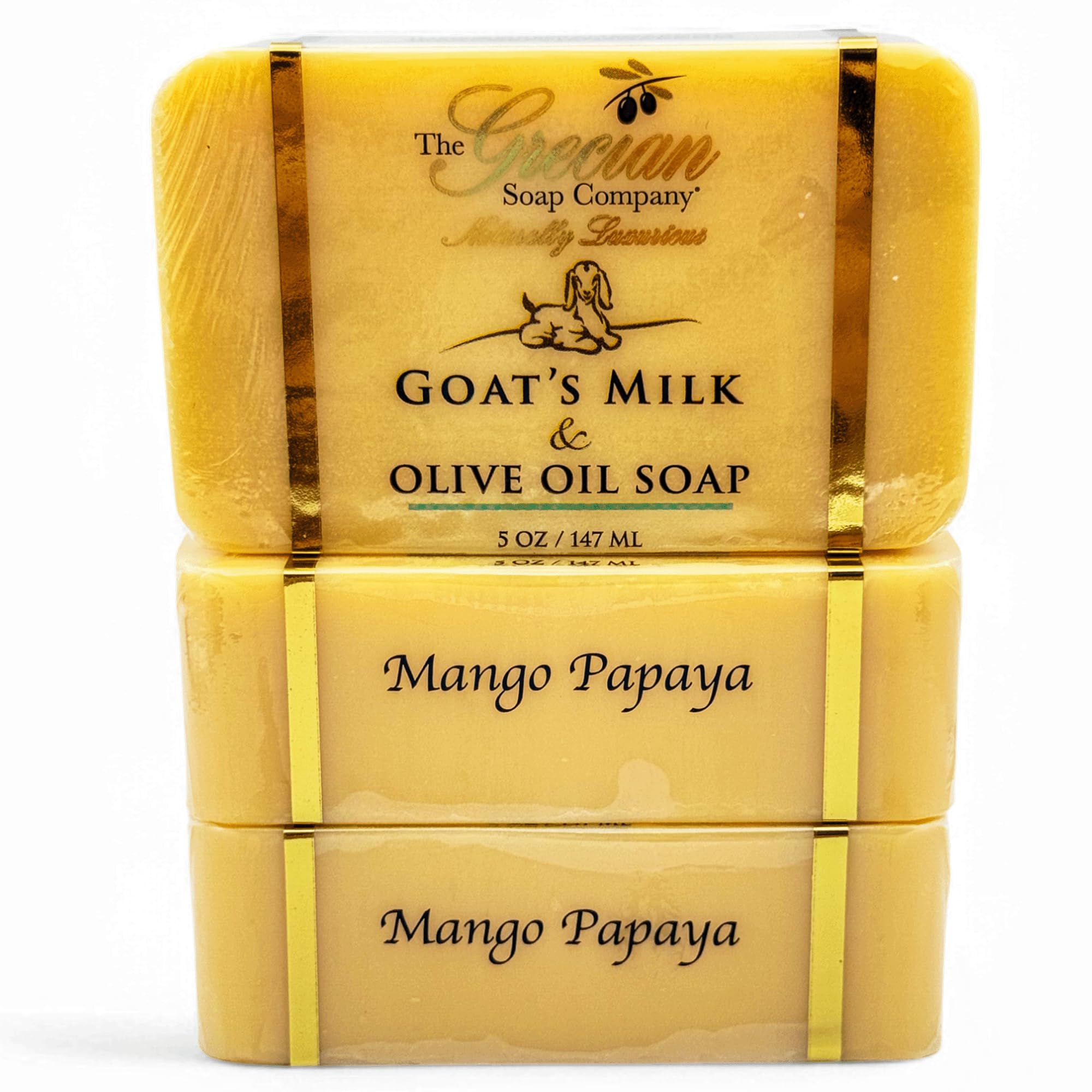 Goat Milk & Olive Oil Bar 3-Pack – Mango Papaya | The Grecian Soap Company | USA Made