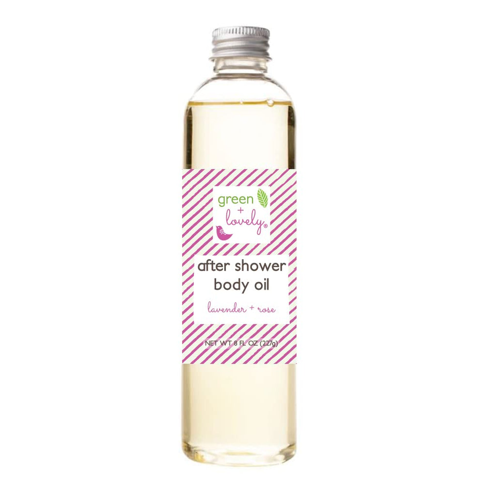 Green + Lovely Body Oil Moisturizer – Premium Organic After Shower Hydration (8 oz, Lavender Rose)