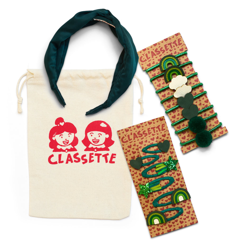 Green School Hair Clips, Bobble Hair Ties, Headband & Bag | The Gift Set