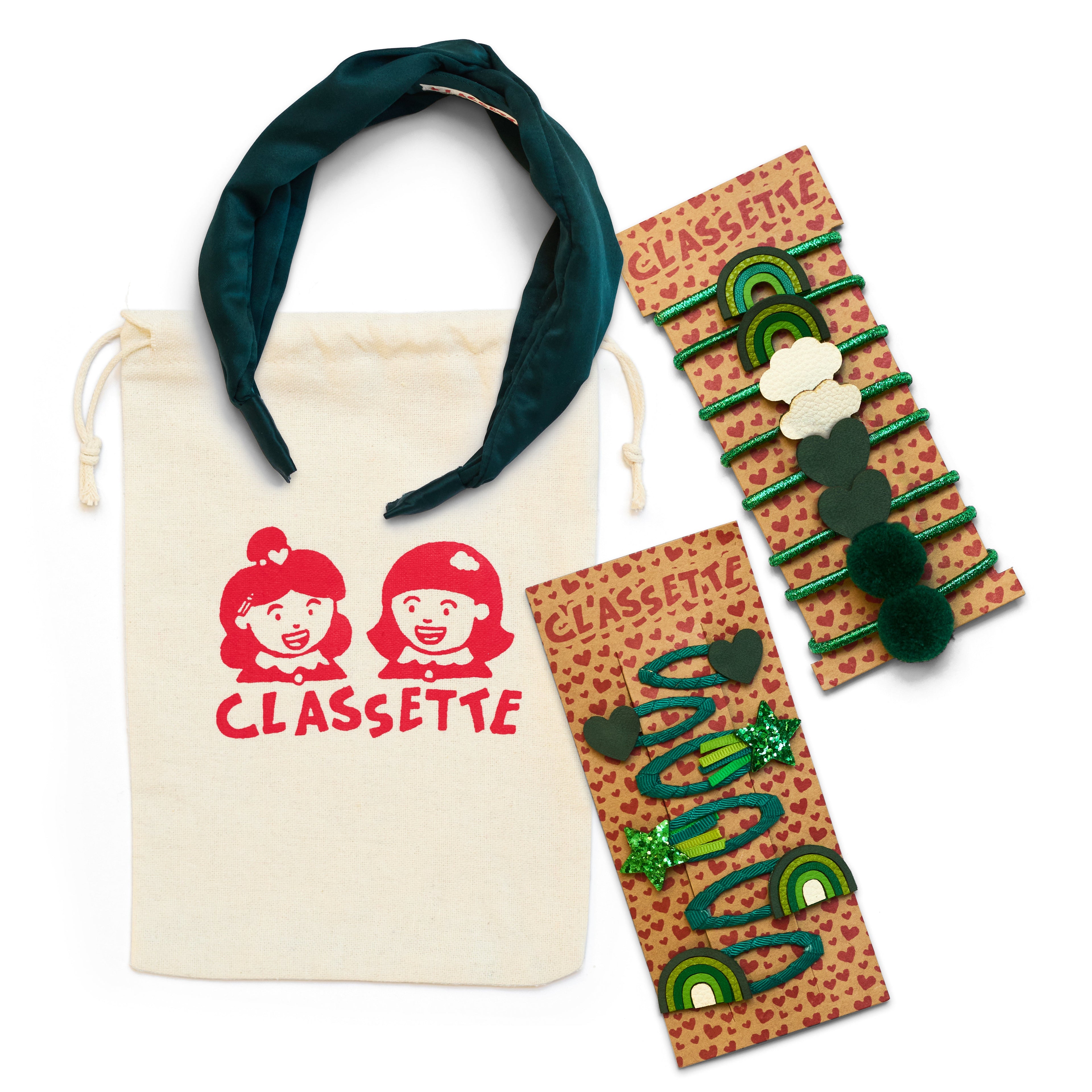Green School Hair Clips, Bobble Hair Ties, Headband & Bag | The Gift Set