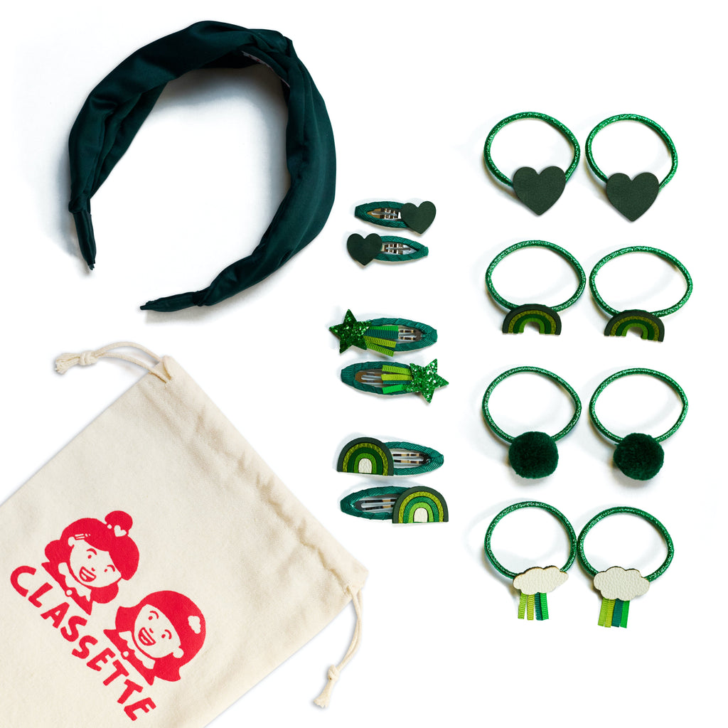 Green School Hair Clips, Bobble Hair Ties, Headband & Bag | The Gift Set
