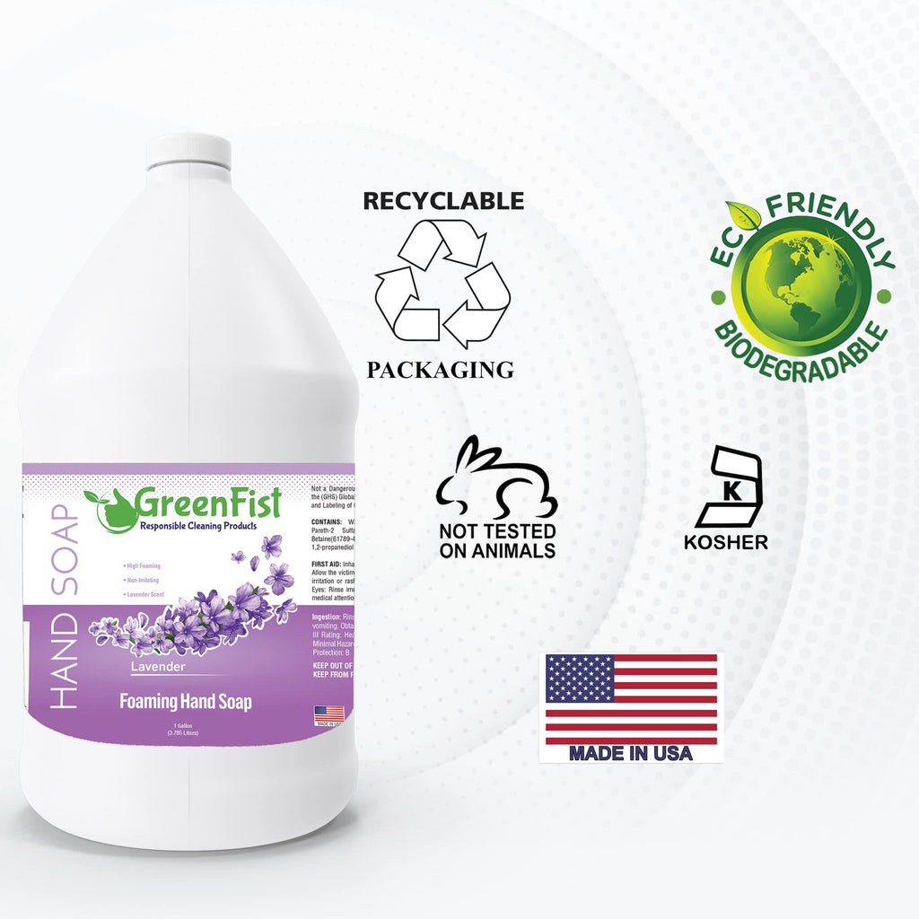 GreenFist Lavender Foaming Hand Soap Refills – 128 oz Jug, Made in USA