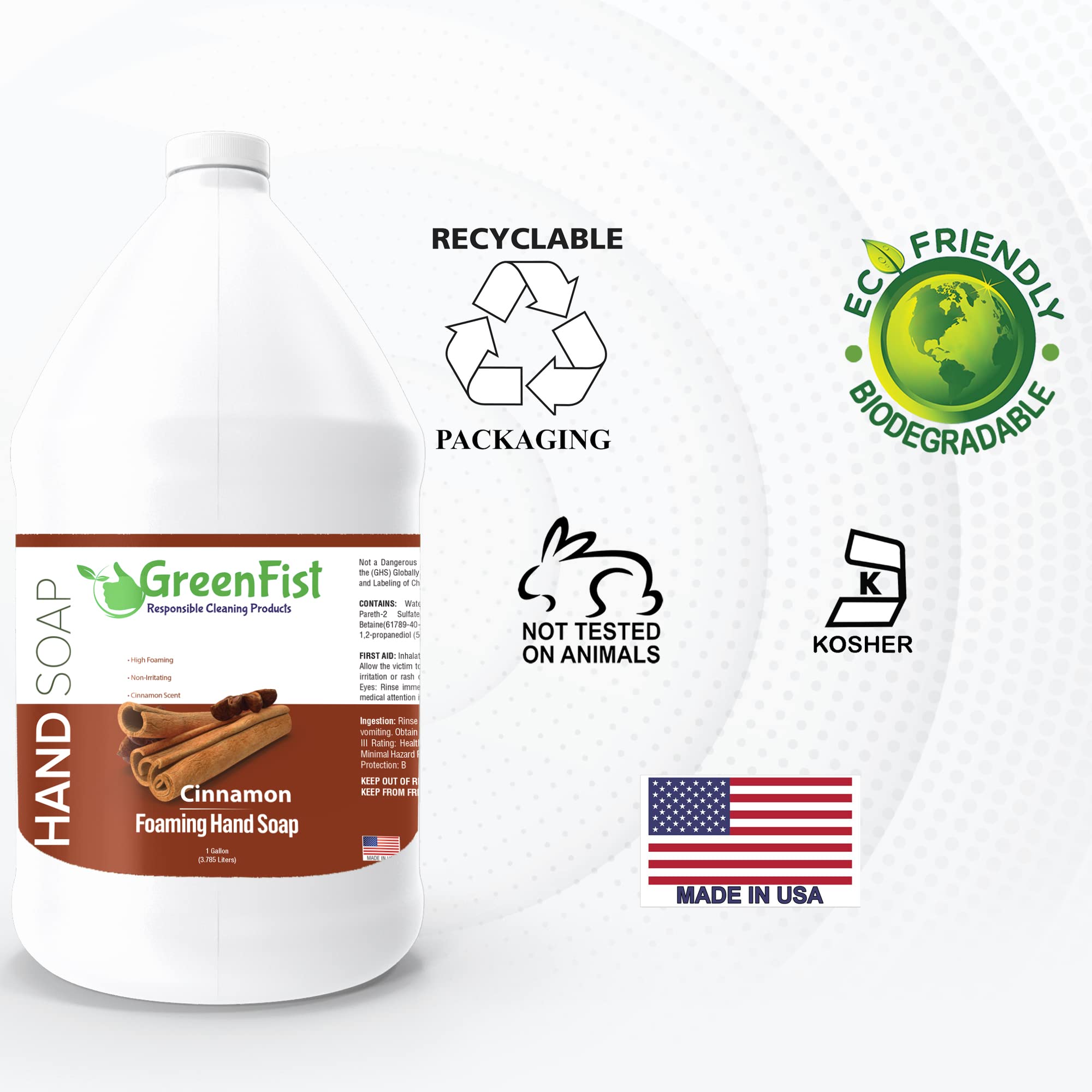 GreenFist Foaming Hand Soap Refills Cinnamon Scent — 1 Gallon (Made in USA)