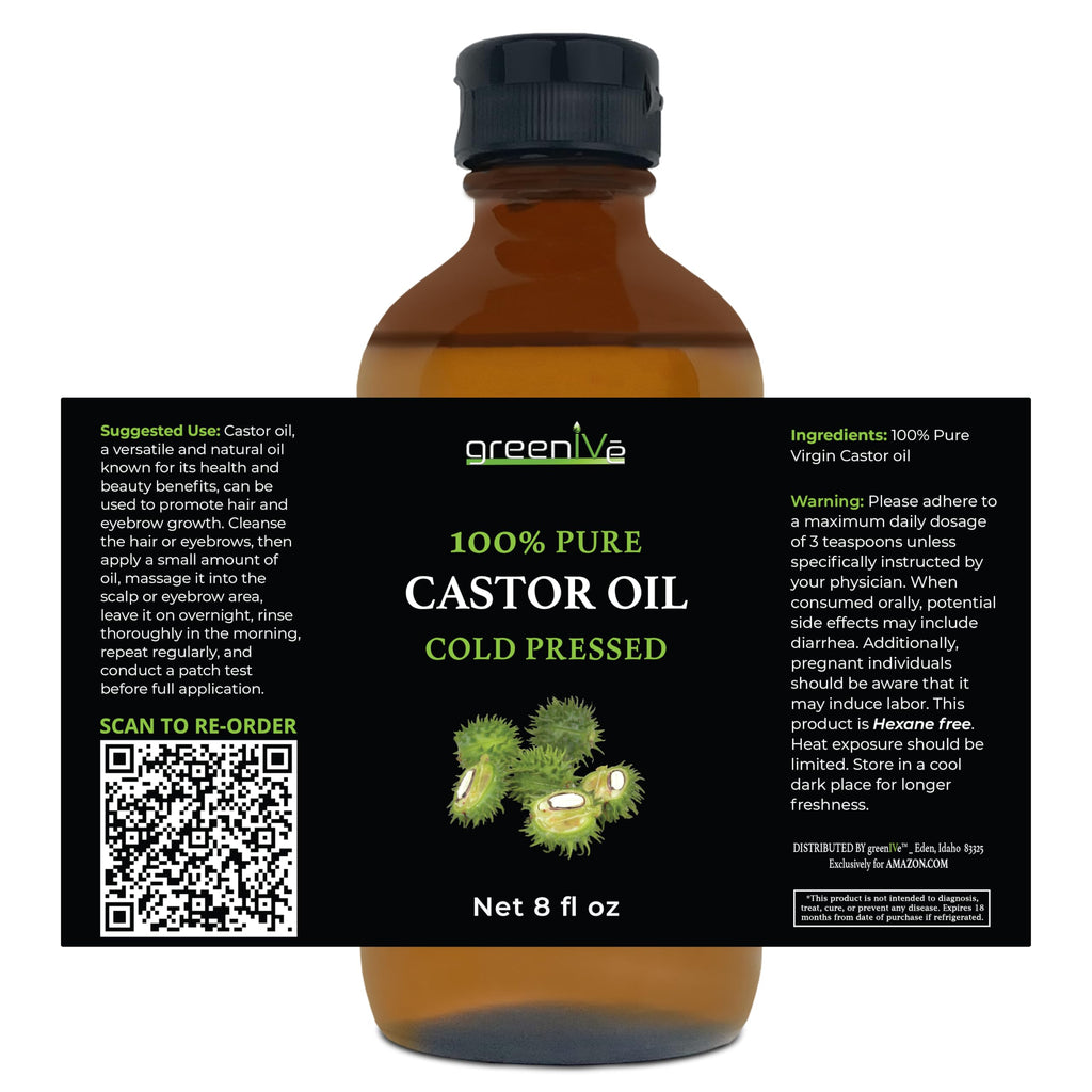 GreenIVe 100% Pure Castor Oil – Cold-Pressed, Hexane-Free (8 Fl Oz)