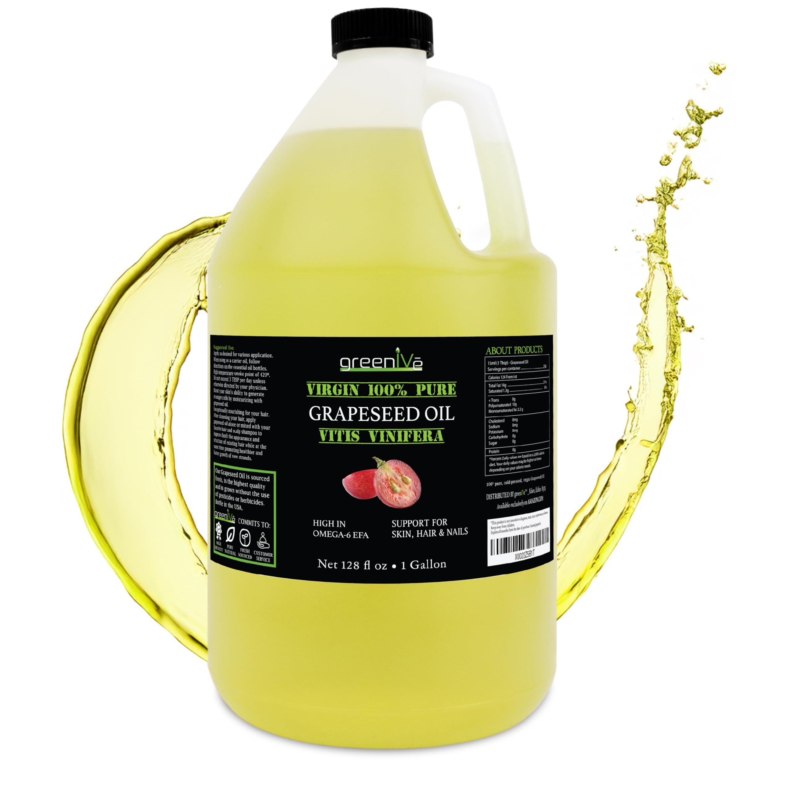 GreenIVe Grapeseed Oil – 100% Pure, Cold-Pressed, Organic, 128 oz Gallon