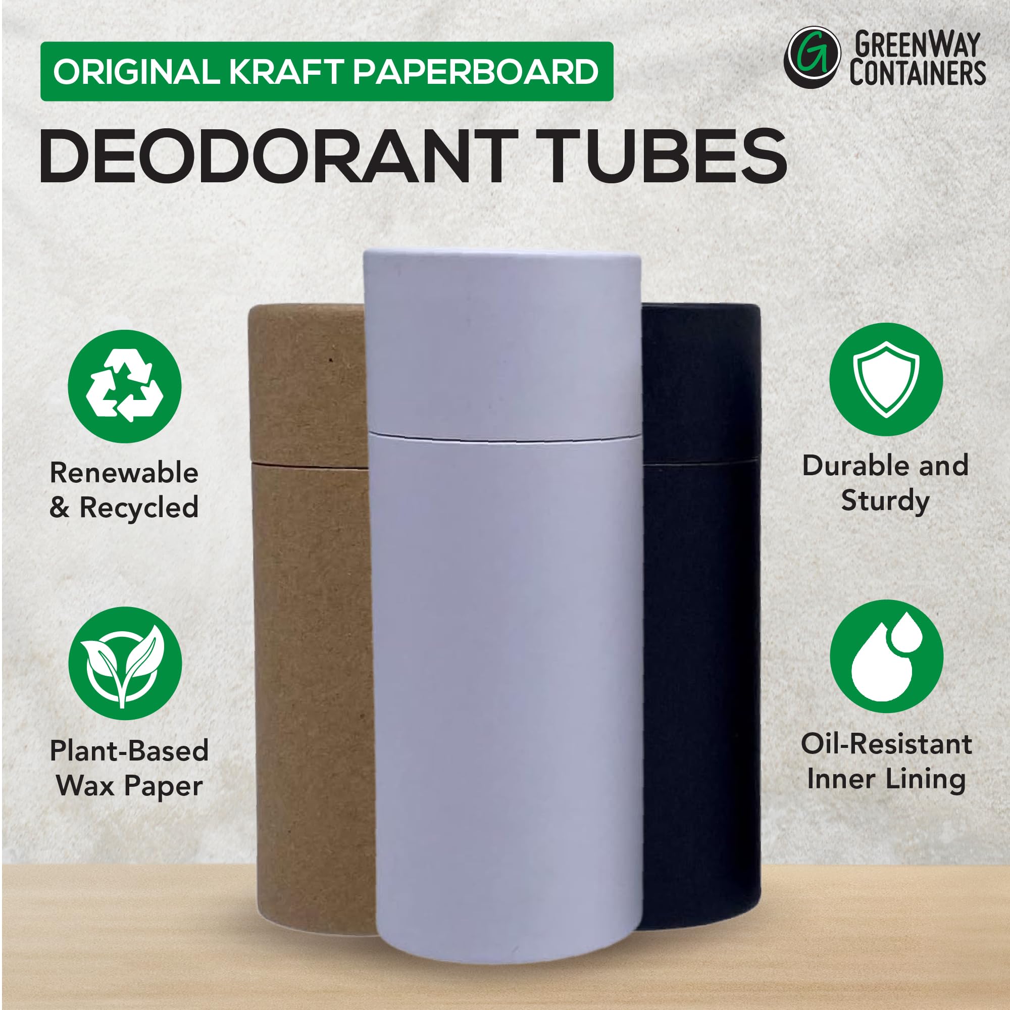 GreenWay Kraft Paperboard Deodorant Tubes – 25-Pack, 2.5oz/70ml