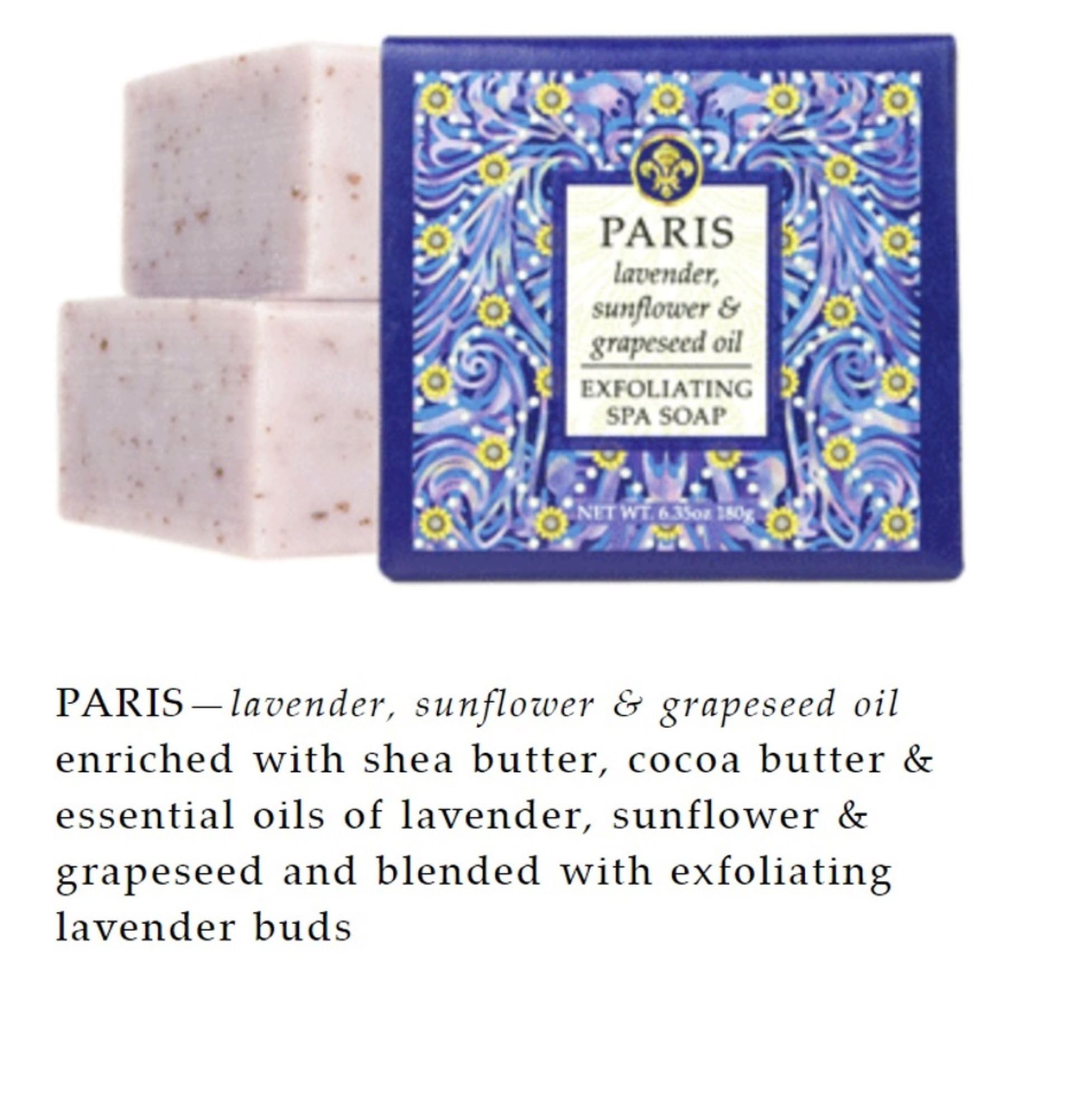 Greenwich Bay Paris Exfoliating Spa Soap – Set of 3 Square Bars, 6.35 oz Each | Made in USA