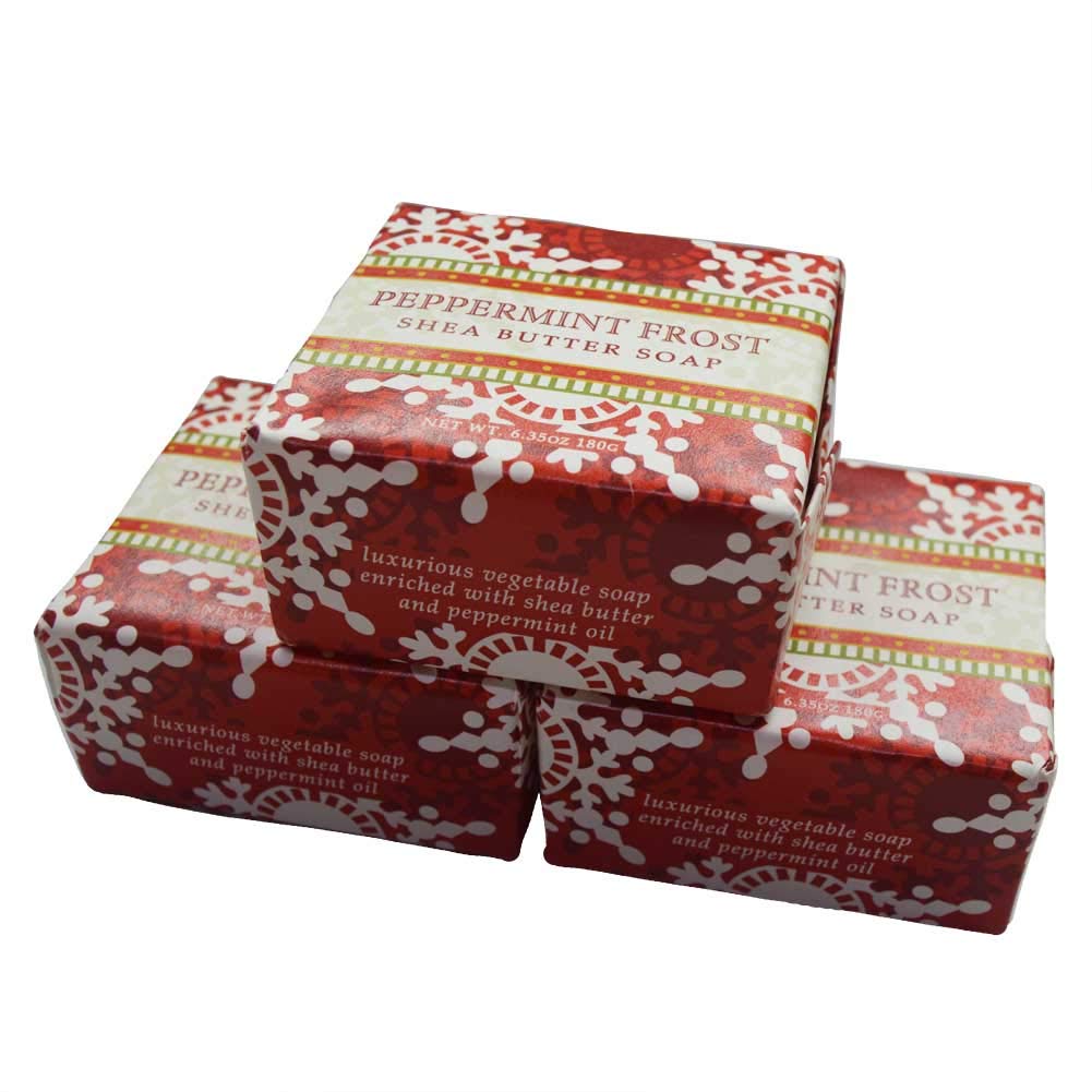 Greenwich Bay Peppermint Frost 6oz Holiday Shea Butter Soap Trio – 3 Bars