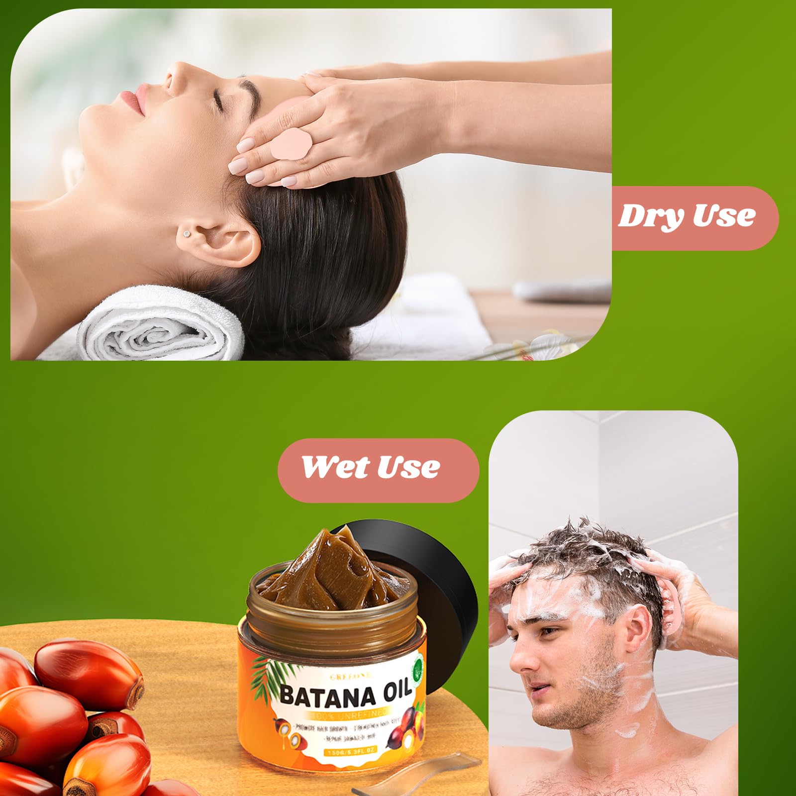 GREEONIL Batana Oil with Scalp Massager Brush for Hair Growth – 100% Pure & Organic