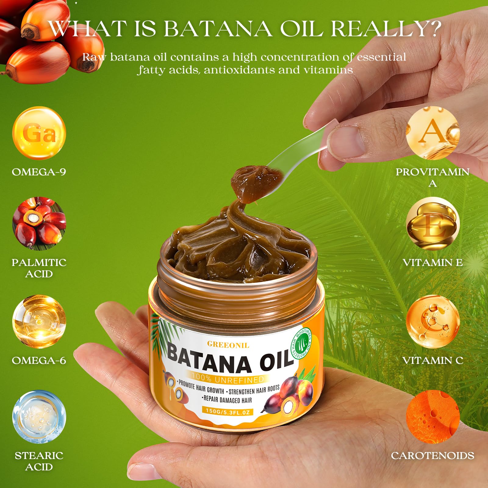 GREEONIL Batana Oil for Hair Growth – 100% Pure, Unrefined Batana Oil (5.3 oz)