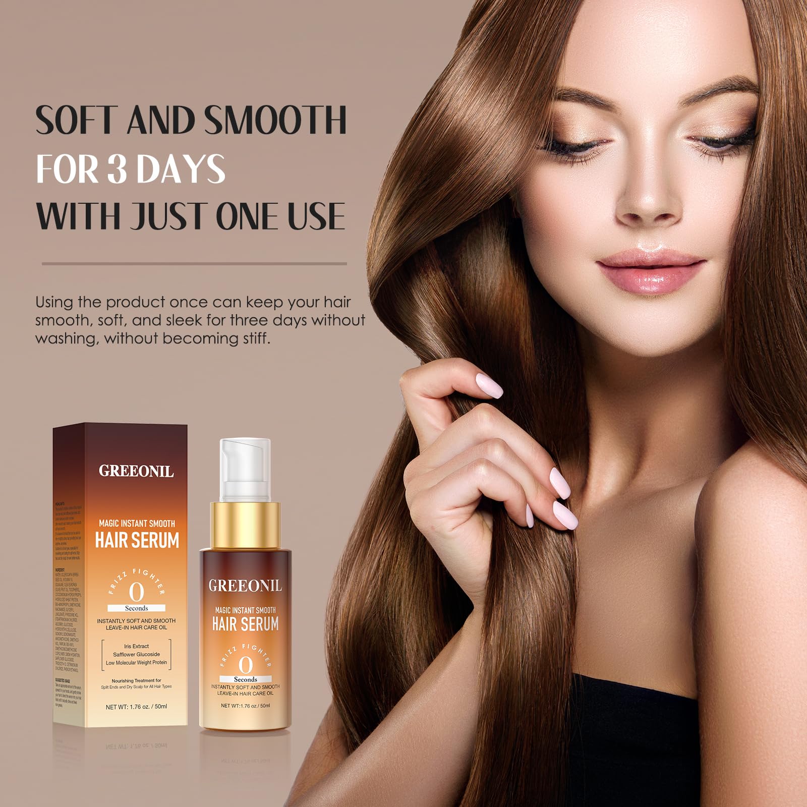 GREEONIL Hair Serum for Frizz Hair – Hydration, Shine & All-Day Smooth with Marula Oil, Squalane, Vitamin E | For All Hair Types | 1.76 Fl Oz
