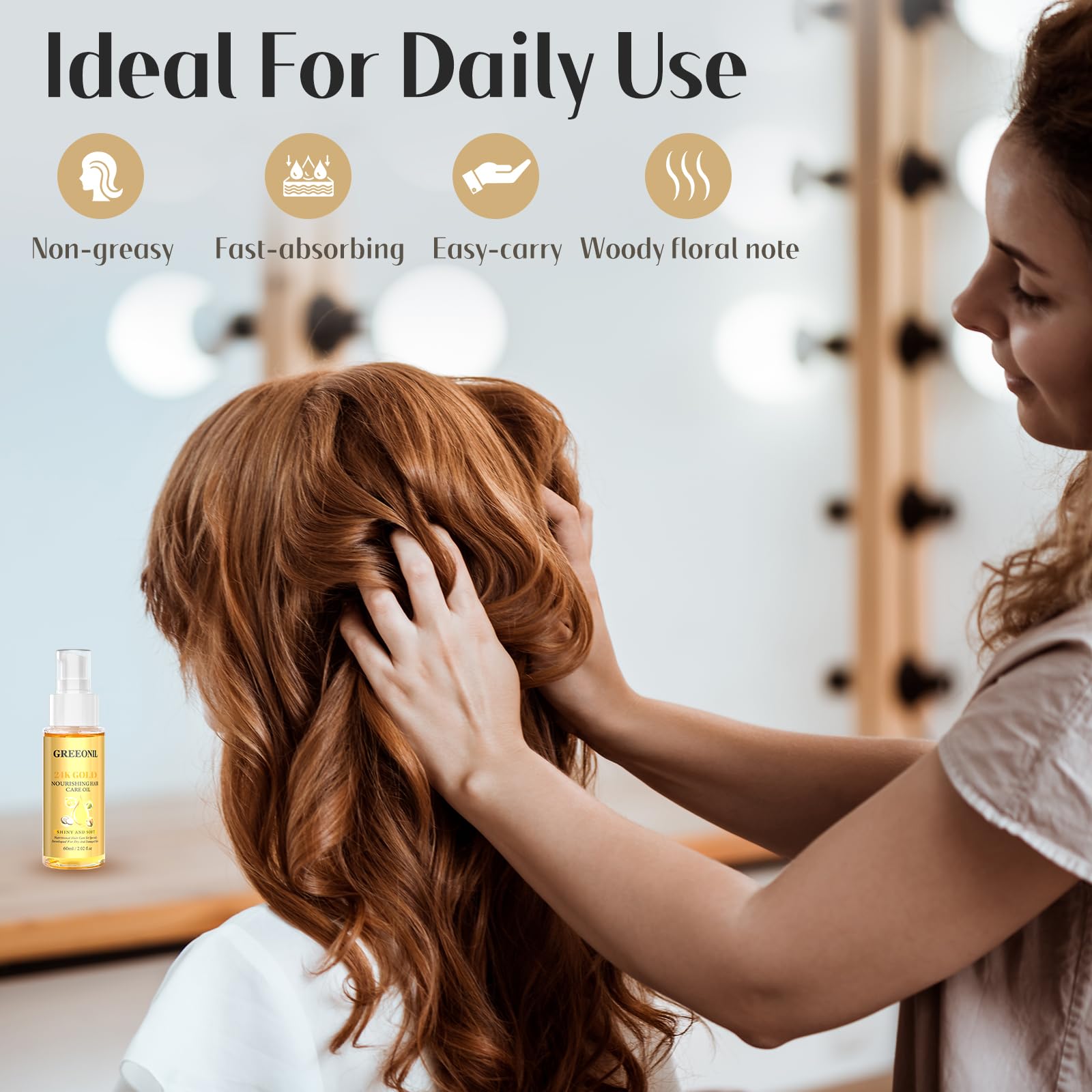 GREEONIL Hair Oil with Argan, Coconut & Olive Oils – Nourish, Smooth Frizz & Shine (2 Pack)