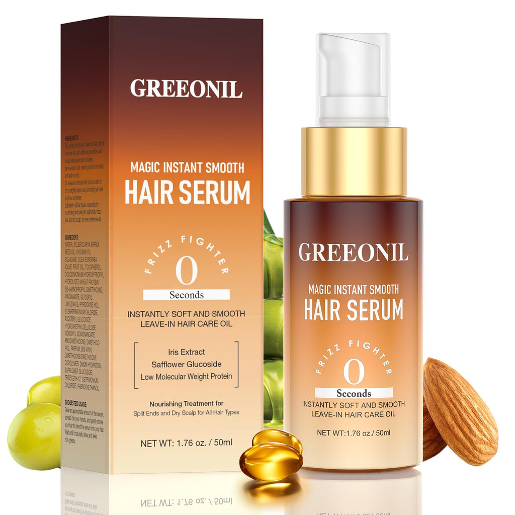 GREEONIL Hair Serum for Frizz Hair – Hydration, Shine & All-Day Smooth with Marula Oil, Squalane, Vitamin E | For All Hair Types | 1.76 Fl Oz