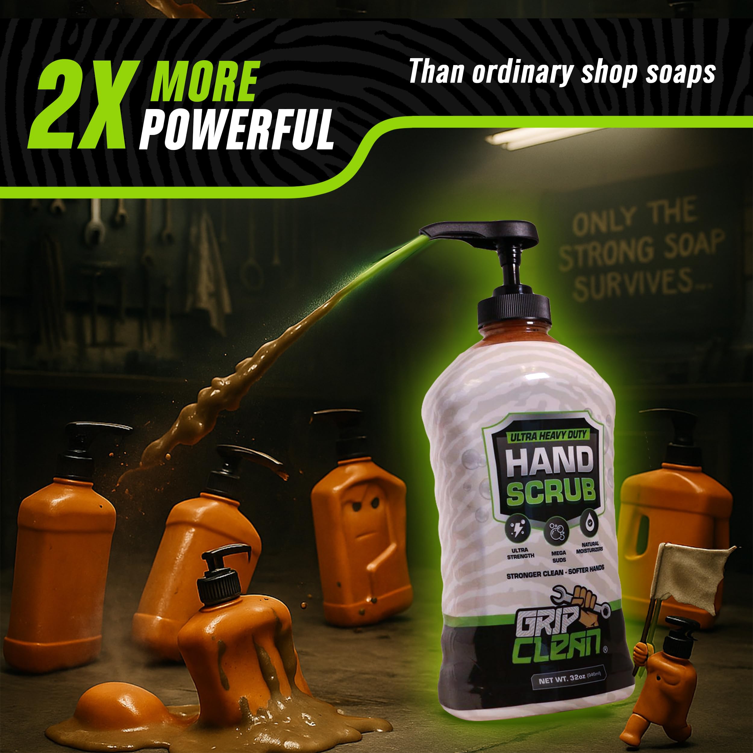 Grip Clean Heavy-Duty Hand Cleaner with Nail Brush – 32 oz Pump Top, Lime Scent, Pumice & Clay