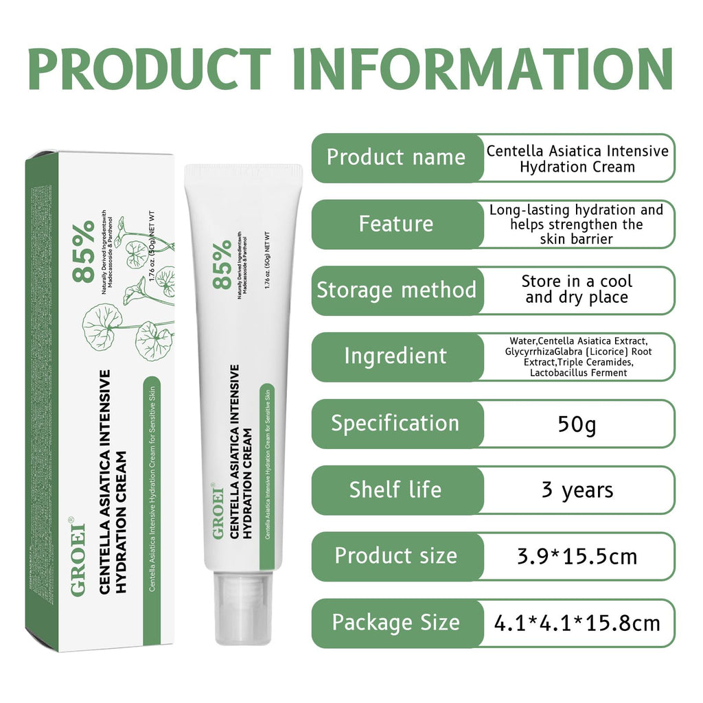 GROEI Centella Asiatica Intensive Hydration Cream - 85% Natural Ingredients | 50g