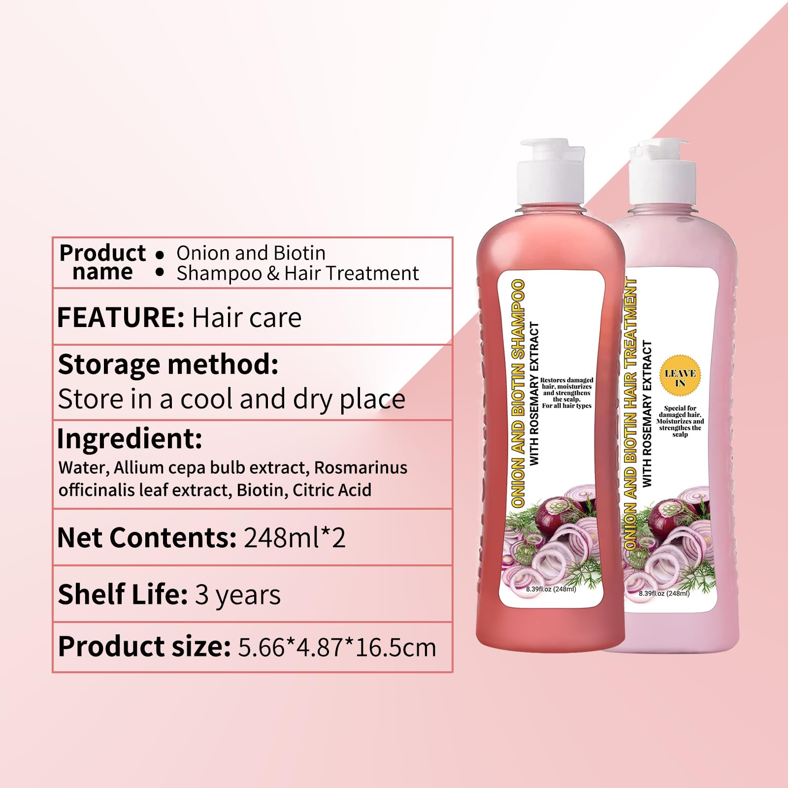GROEI Onion Biotin Shampoo and Hair Treatment Set with Rosemary Extract – Strengthening and Moisturizing Hair Care (248ml x 2)