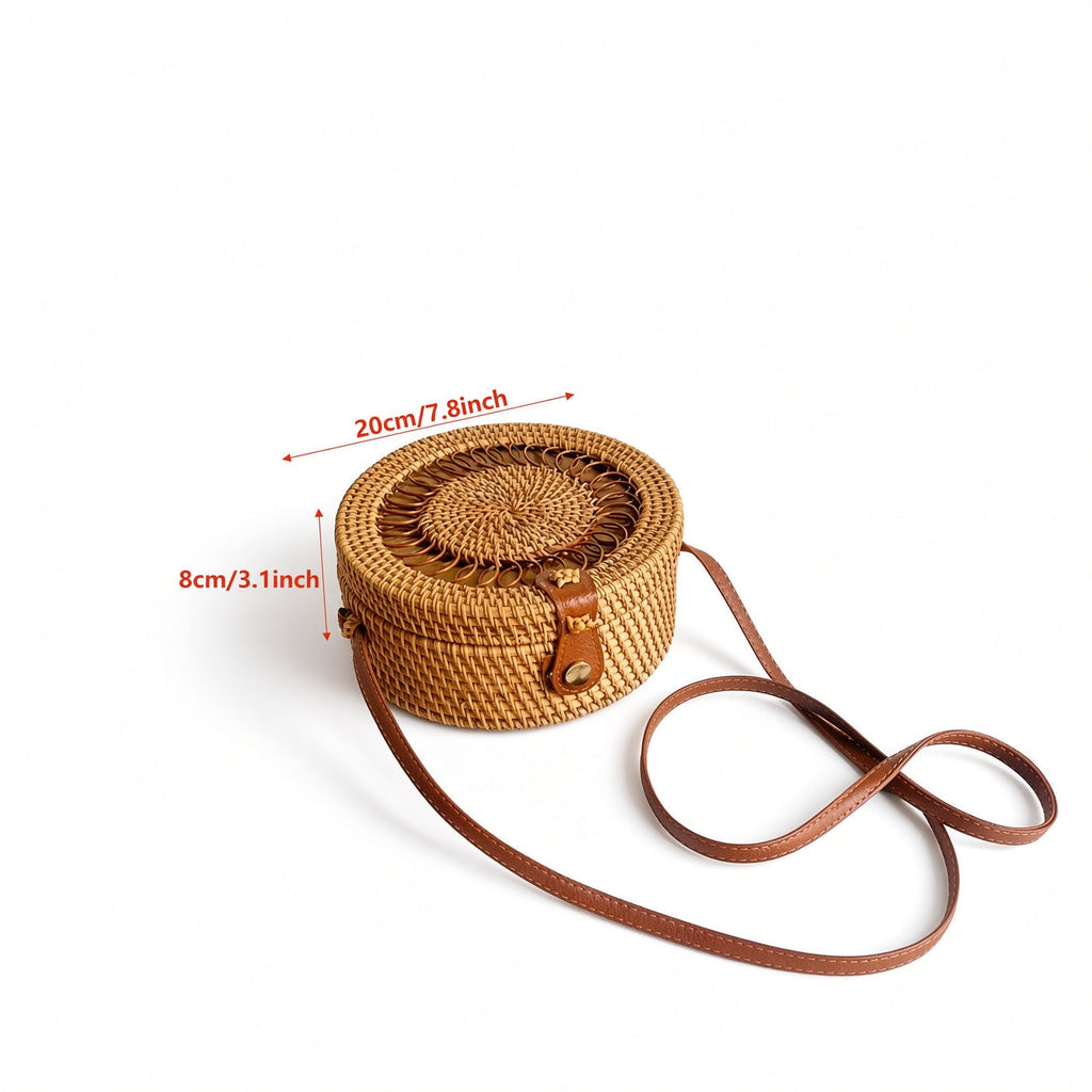 Women Round Raffia Cross body Bag Handwoven Beach Bohemian Shoulder Purse