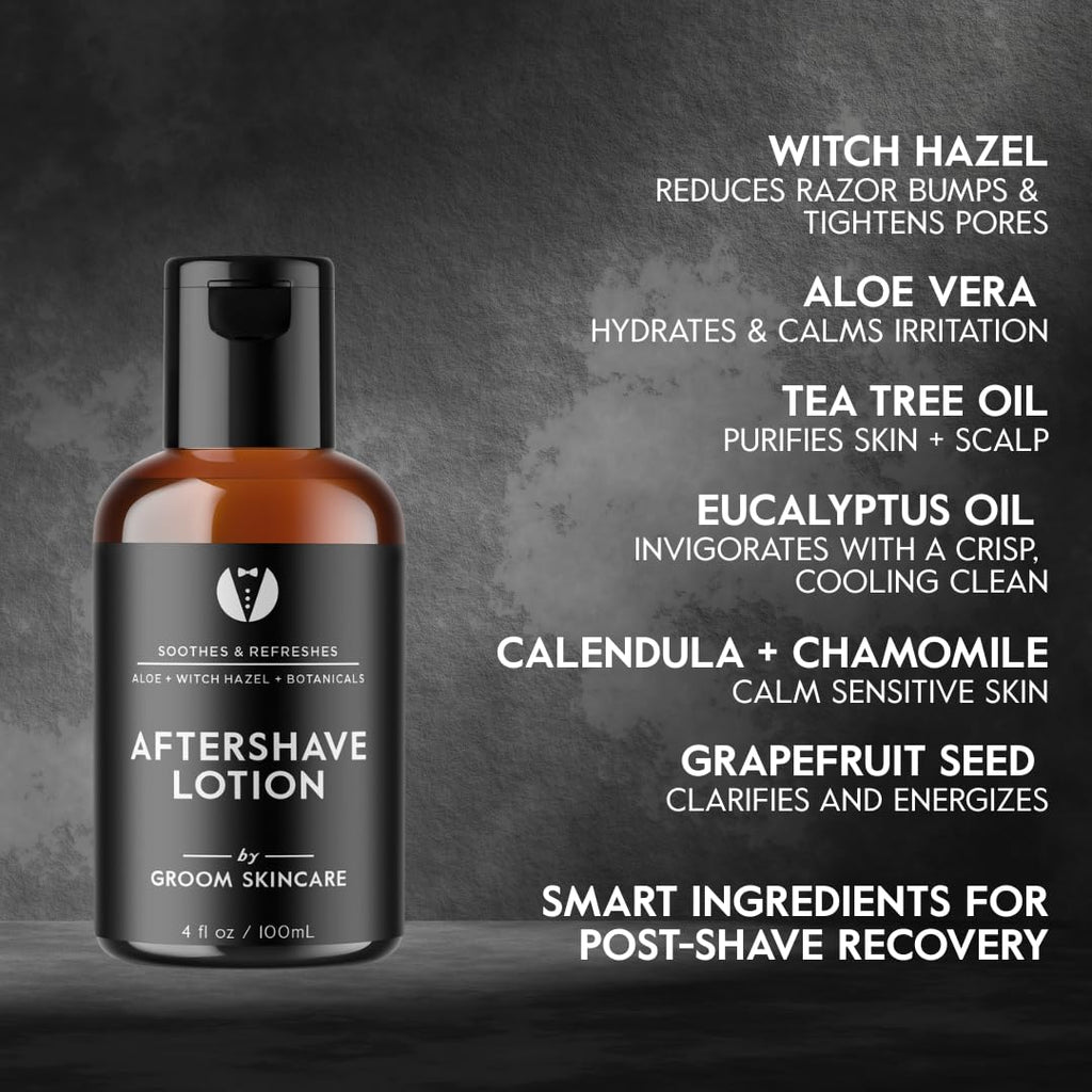 Groom Skincare GROOM After Shave Lotion for Men – Soothing Post-Shave Moisturizer with Aloe, Vitamin E, Green Tea & MSM | 4 oz