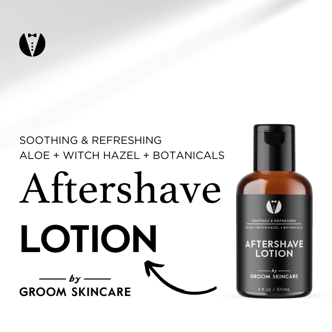 Groom Skincare GROOM After Shave Lotion for Men – Soothing Post-Shave Moisturizer with Aloe, Vitamin E, Green Tea & MSM | 4 oz
