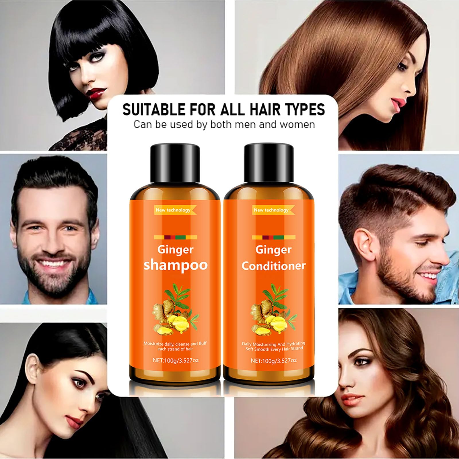 Grospe Ginger Shampoo & Conditioner Set – Keratin Smoothing Anti-Frizz Duo (Travel Size)