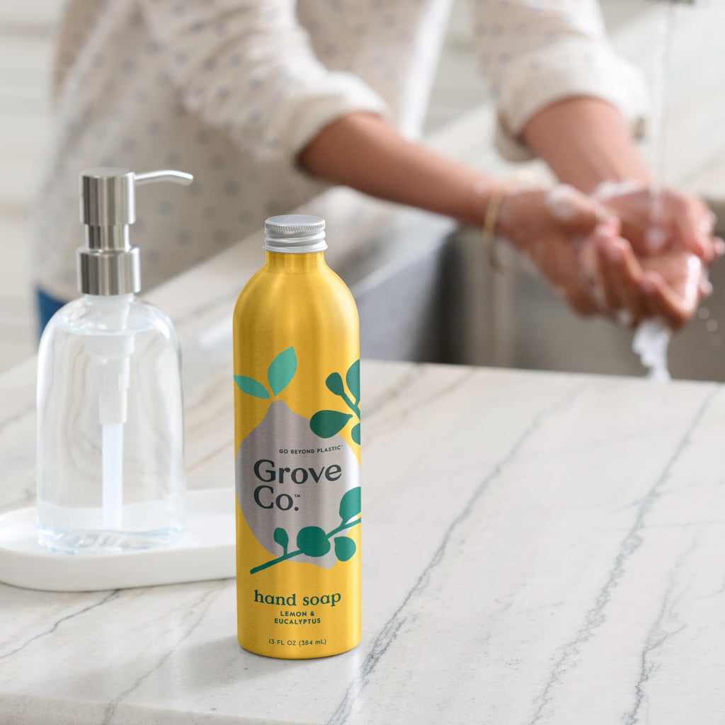 Grove Co. Hydrating Gel Hand Soap Refills (3 x 13 fl oz) – Lemon & Eucalyptus, Plastic-Free Refill Set