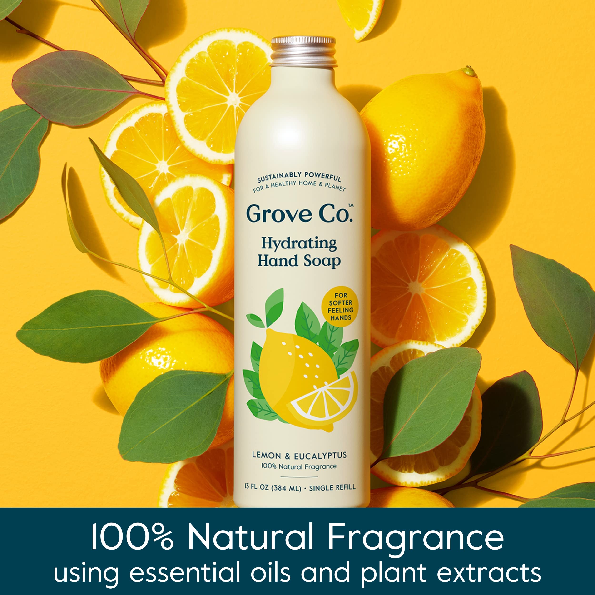 Grove Co. Hydrating Gel Hand Soap Refills (3 x 13 fl oz) – Lemon & Eucalyptus, Plastic-Free Refill Set