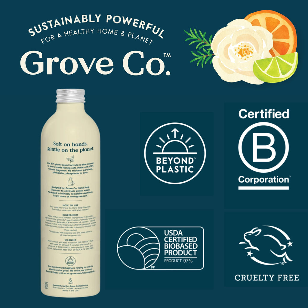 Grove Co. Hydrating Gel Hand Soap Refills (3 x 13 fl oz) – Lemon & Eucalyptus, Plastic-Free Refill Set