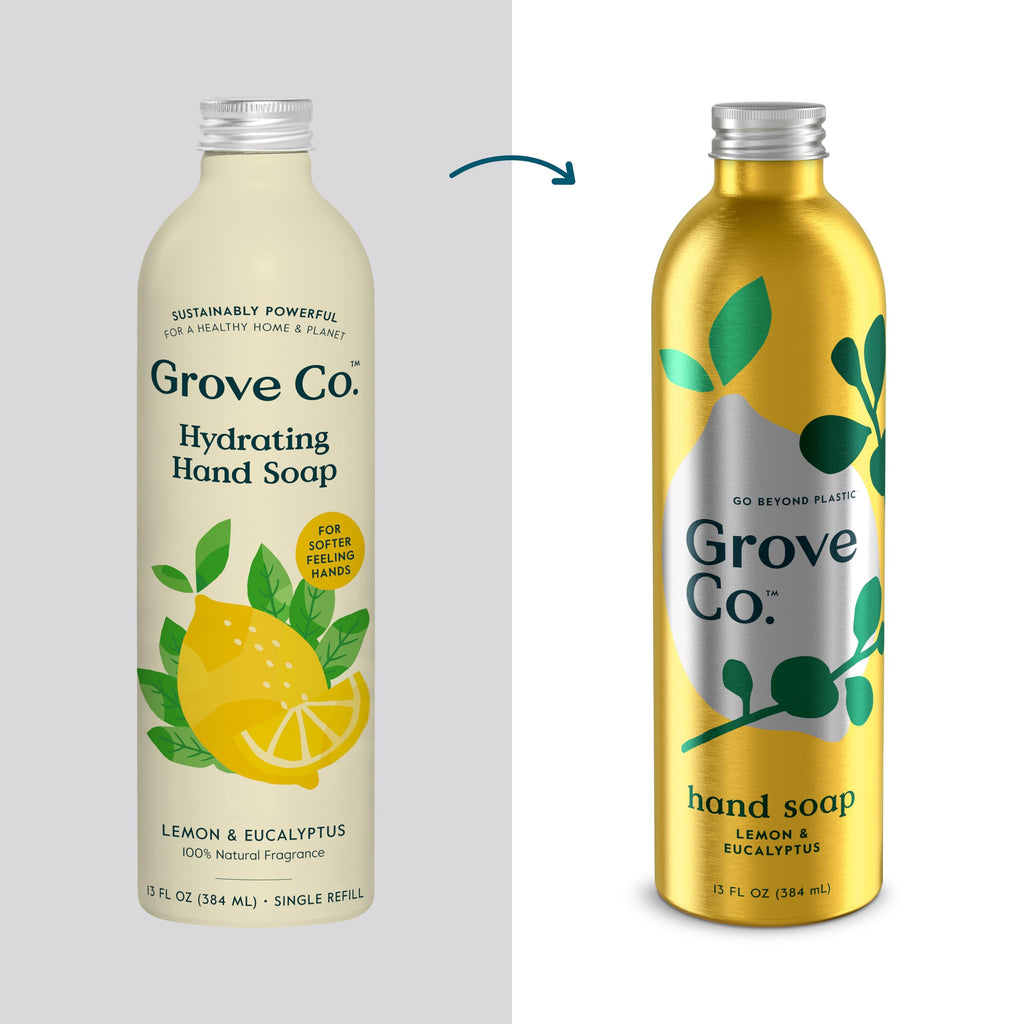 Grove Co. Hydrating Gel Hand Soap Refills (3 x 13 fl oz) – Lemon & Eucalyptus, Plastic-Free Refill Set