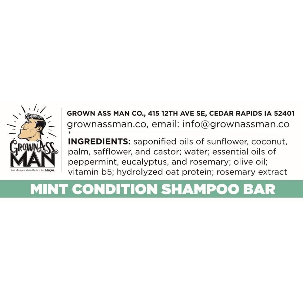 Grown Ass Man Co. Solid Shampoo Bar 3 in 1 – Hair, Beard & Body Wash | Plastic Free Mint Condition 4oz