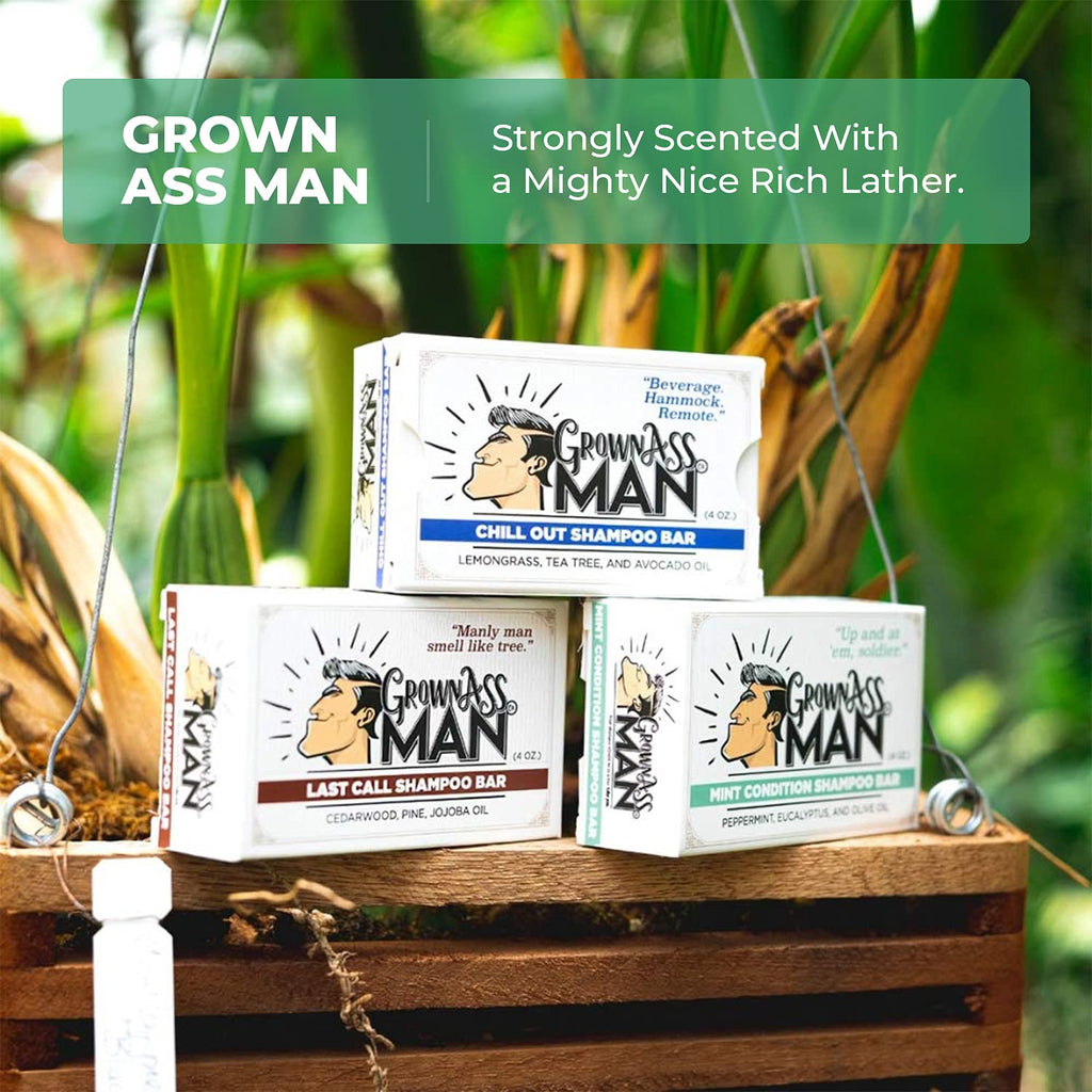 Grown Ass Man Co. Solid Shampoo Bar 3 in 1 – Hair, Beard & Body Wash | Plastic Free Mint Condition 4oz