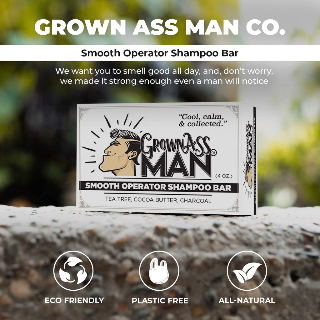 Grown Ass Man Co. Smooth Operator Solid Shampoo Bar – 3 in 1 Hair, Beard & Body Wash | Plastic Free