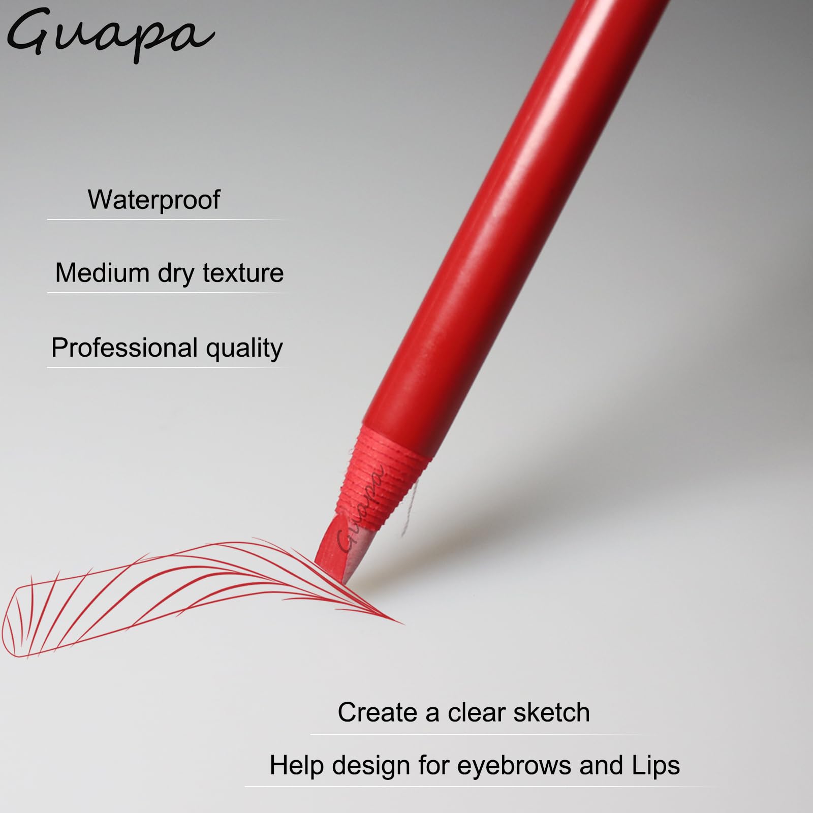 Guapa Microblading Eyebrow Pencil – 5pc Waterproof Peel-off Brow Pencil Set (Red Mapping)