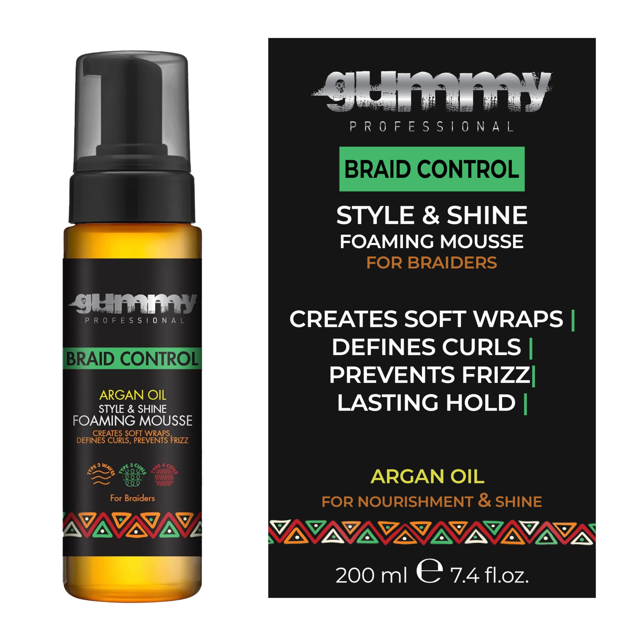 Gummy Braid Control Foaming Mousse - Alcohol-Free Argan Oil for Braids & Curls